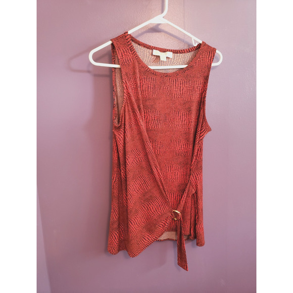 Michael Kors Womens Top Orange Blue Geometric Tank Shirt Sz Large - Picture 1 of 3